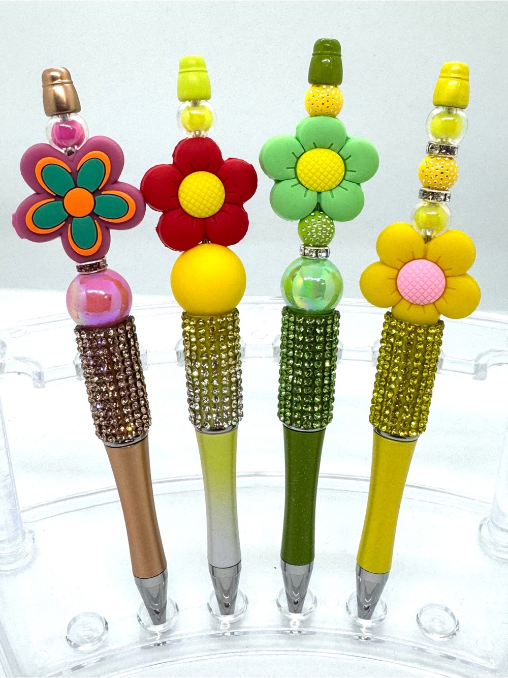 4 Colorful Flower Beaded Ballpoint Pen